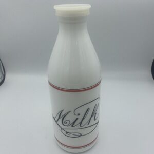 Egizia White Glass Milk Bottle Scripted Letters Farm Barn Home Dairy Decor Vtg